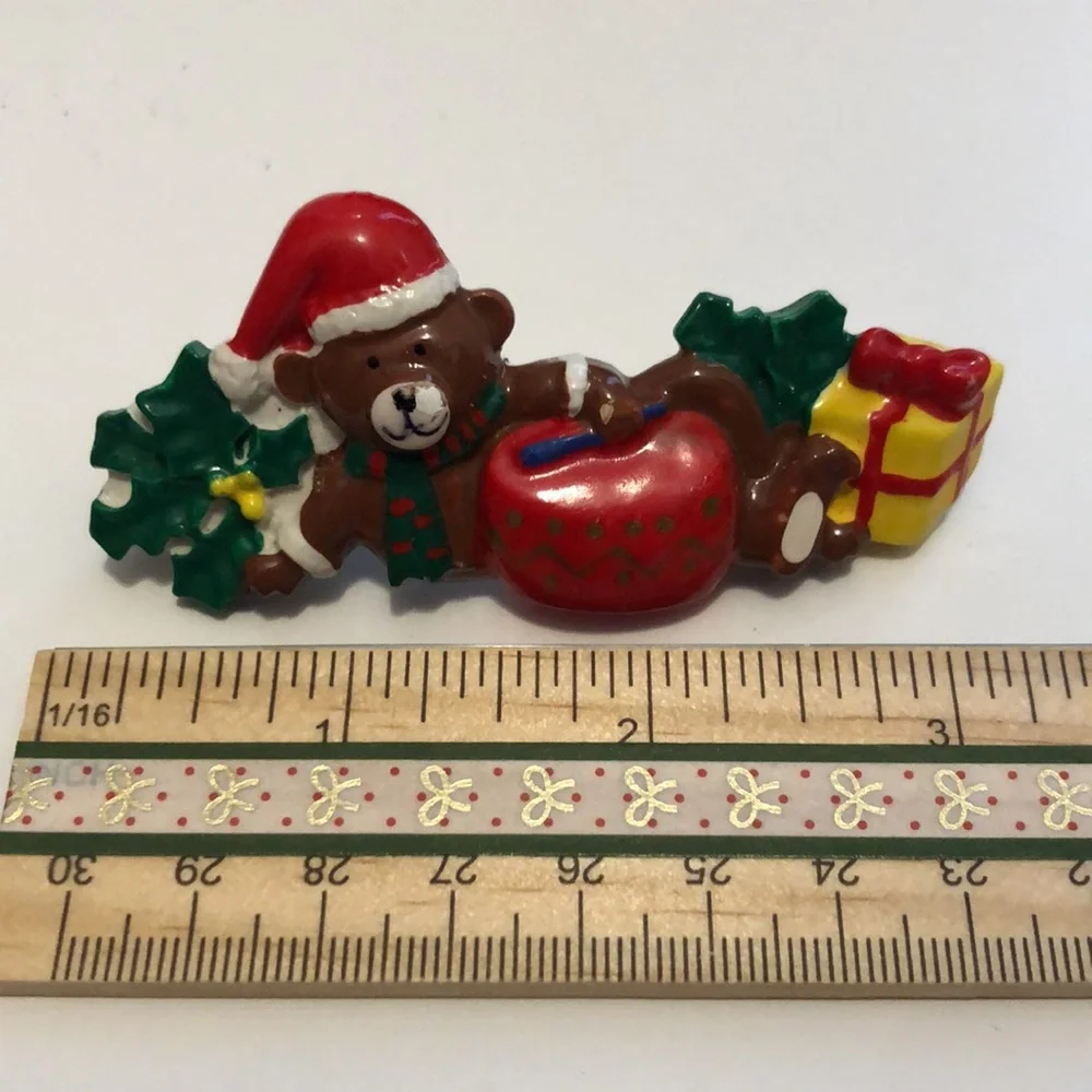 Christmas Barrette Vintage Teddy Bear with presents Christmas Barrette 80s